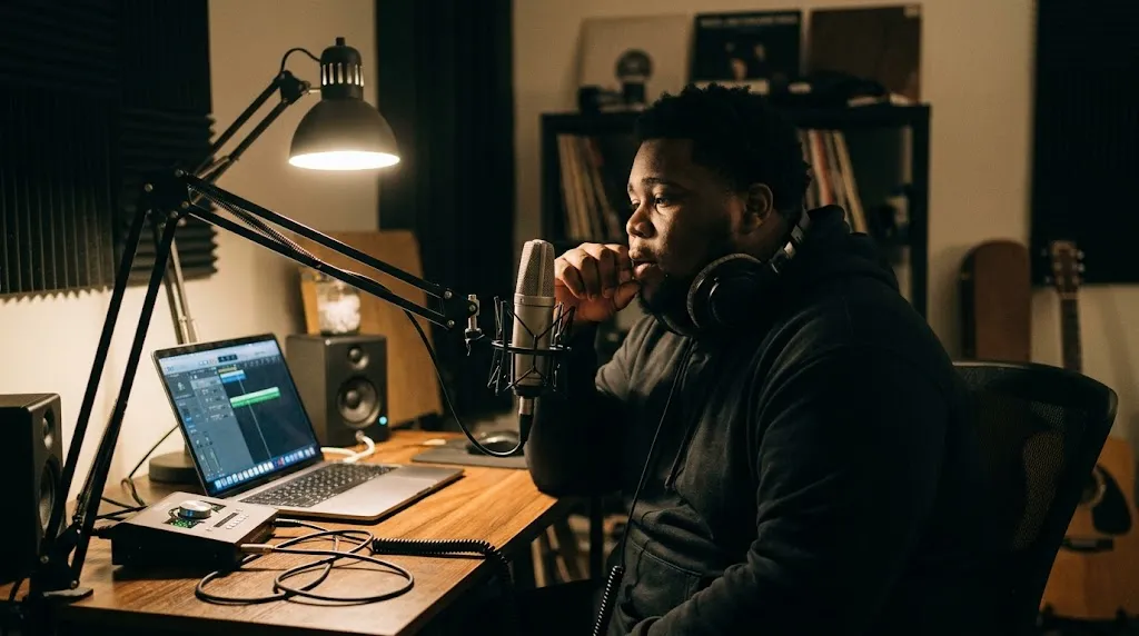 Rod Wave in the studio during his early career, tied to his net worth growth