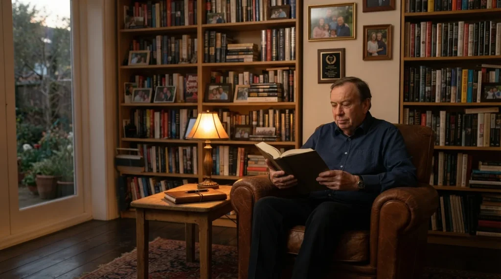 Home library reflecting James Patterson net worth and literacy work