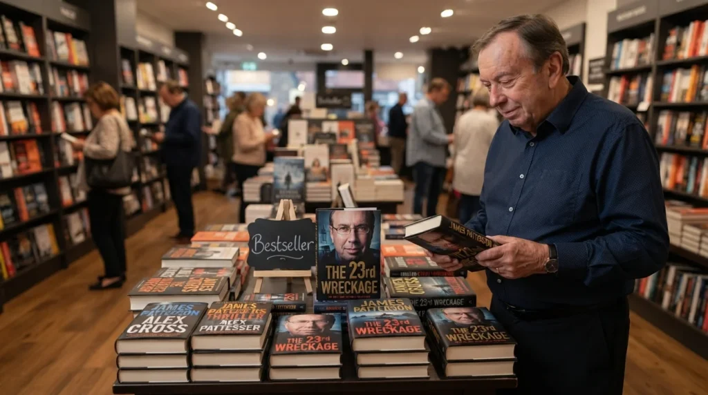 Bookstore display reflecting James Patterson net worth and book sales