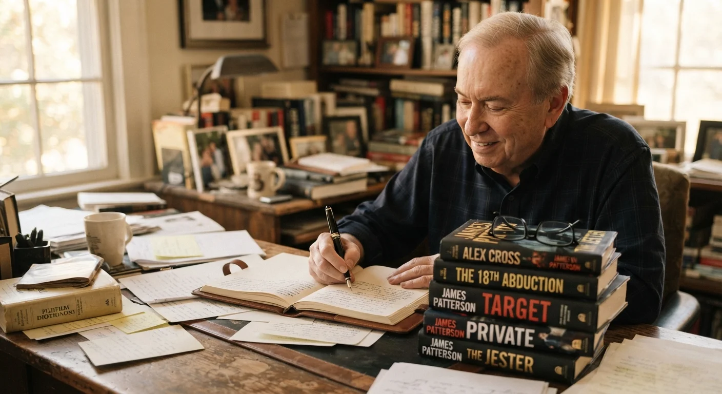 James Patterson net worth shown through stack of his bestselling novels
