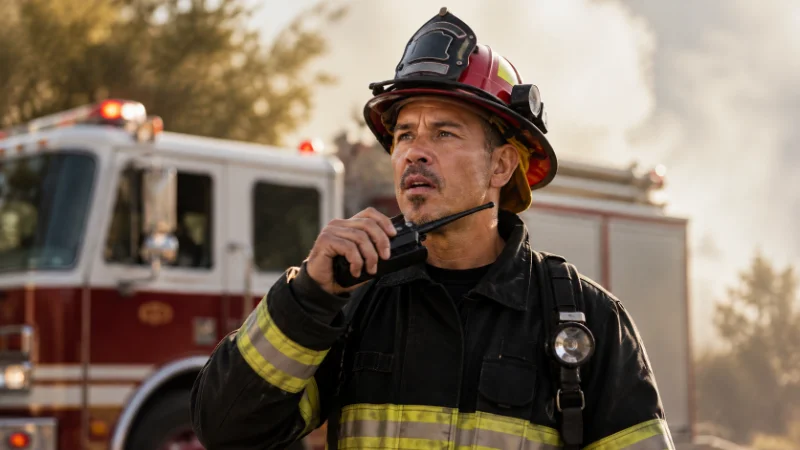 Scene inspired by Kevin Alejandro's Fire Country role as Manny Perez