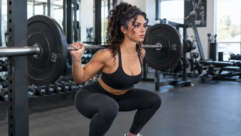 Qimmah Russo performing a squat during a strength training session